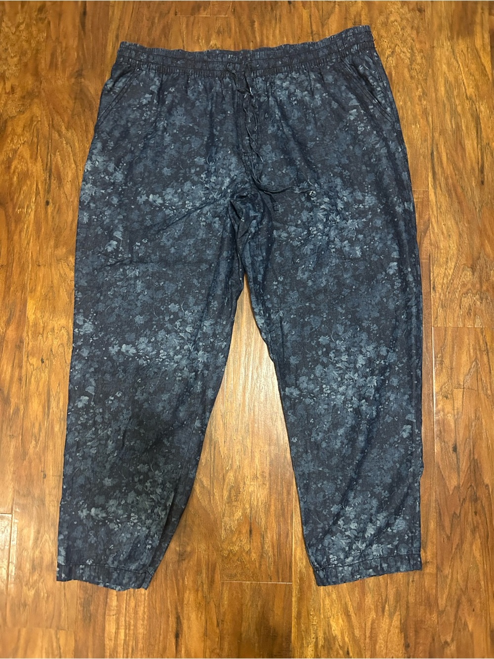 Gloria Vanderbilt Navy Blue Floral Drawstring Joggers Casual Comfy ombré